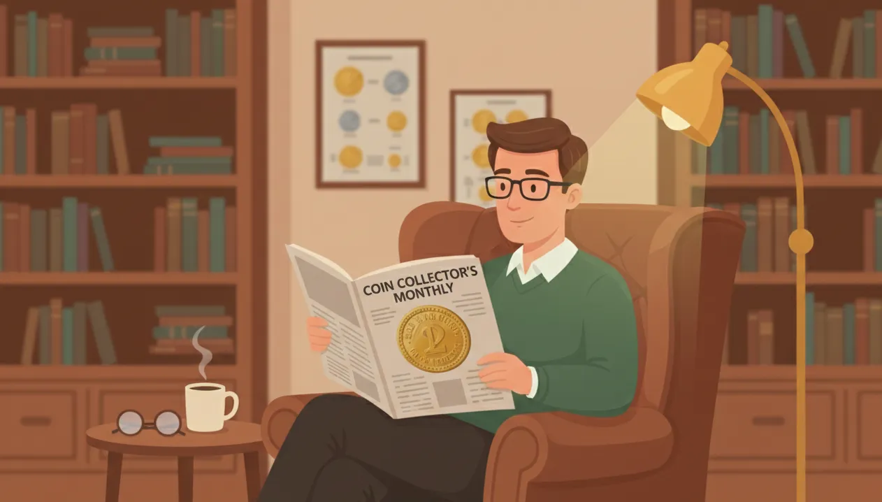 man, reading a coin magazine